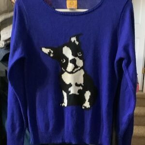 Ruby Rd. Blue‎ Sweater with Dog Motif,Women’s , small